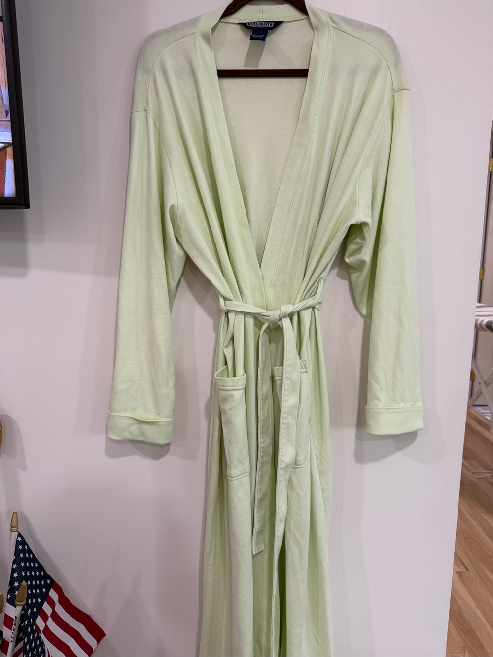 Lands' End Pale Green Wrap Robe with Self-Tie Belt